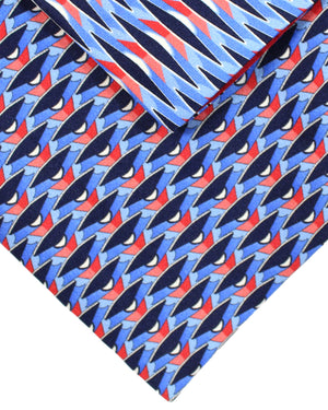 Zilli Tie & Matching Pocket Square Set Blue Red Geometric Design