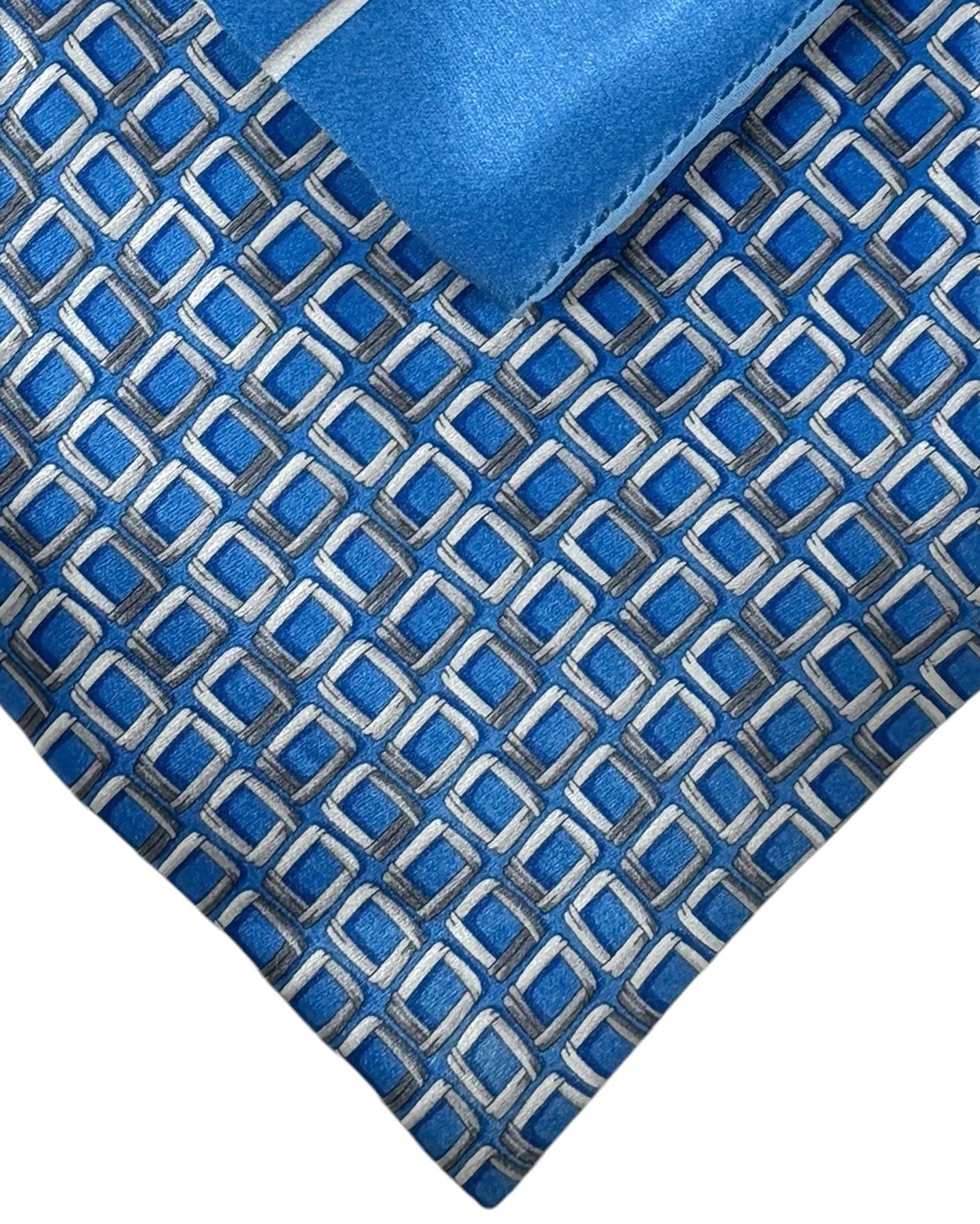 Zilli Tie & Matching Pocket Square Set Blue Gray Silver Geometric