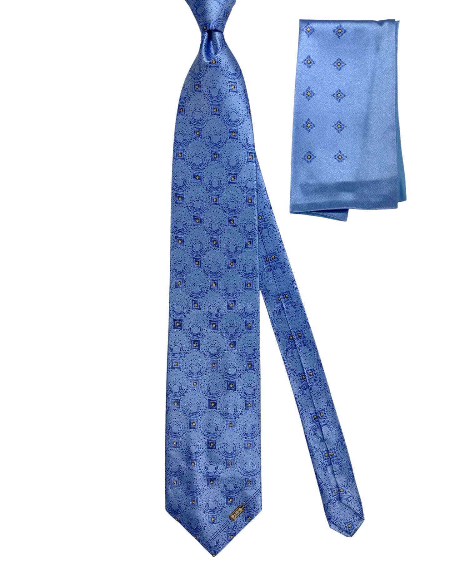 Zilli Tie & Matching Pocket Square Set Sky Blue Geometric