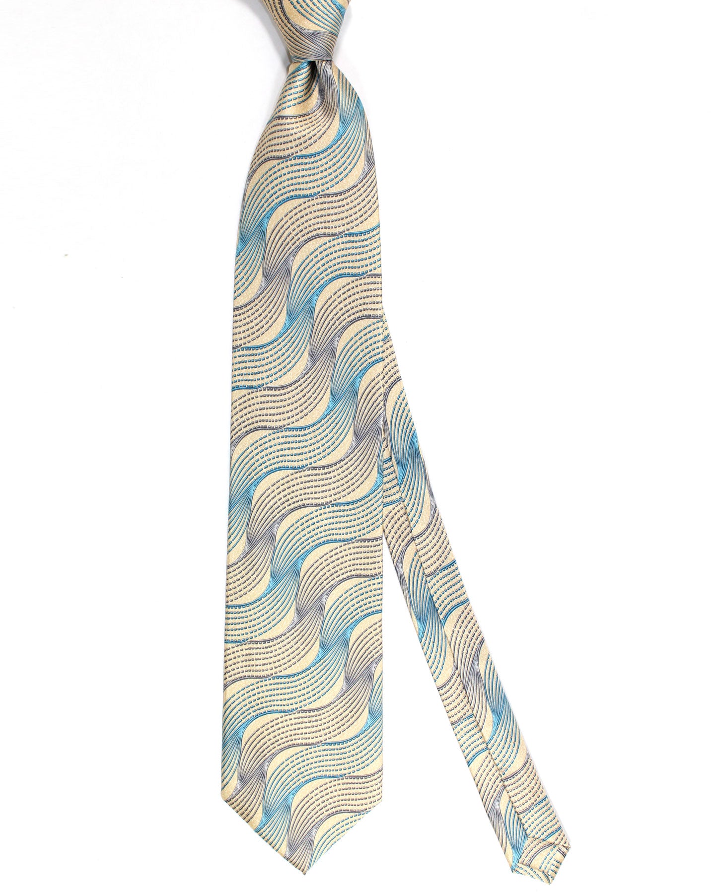 Zilli Silk Tie Ivory Cream Blue Swirl - Wide Necktie