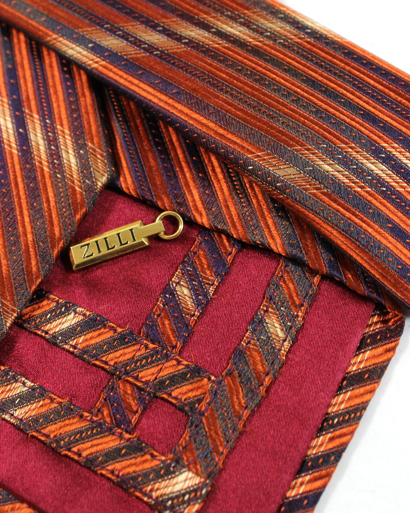 Zilli Silk Tie Rust Brown Stripes - Wide Necktie