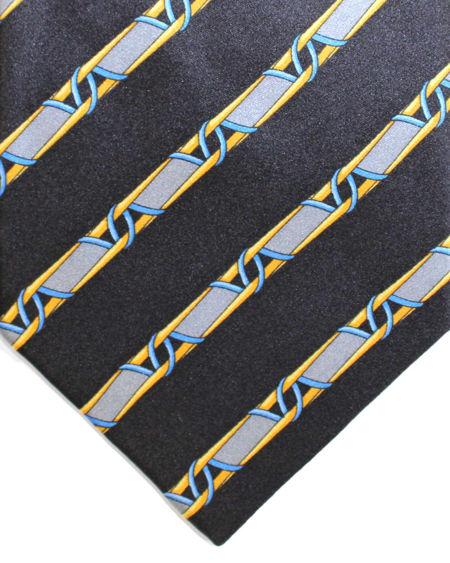Zilli Silk Tie Black Royal Blue Gray Stripes - Wide Necktie