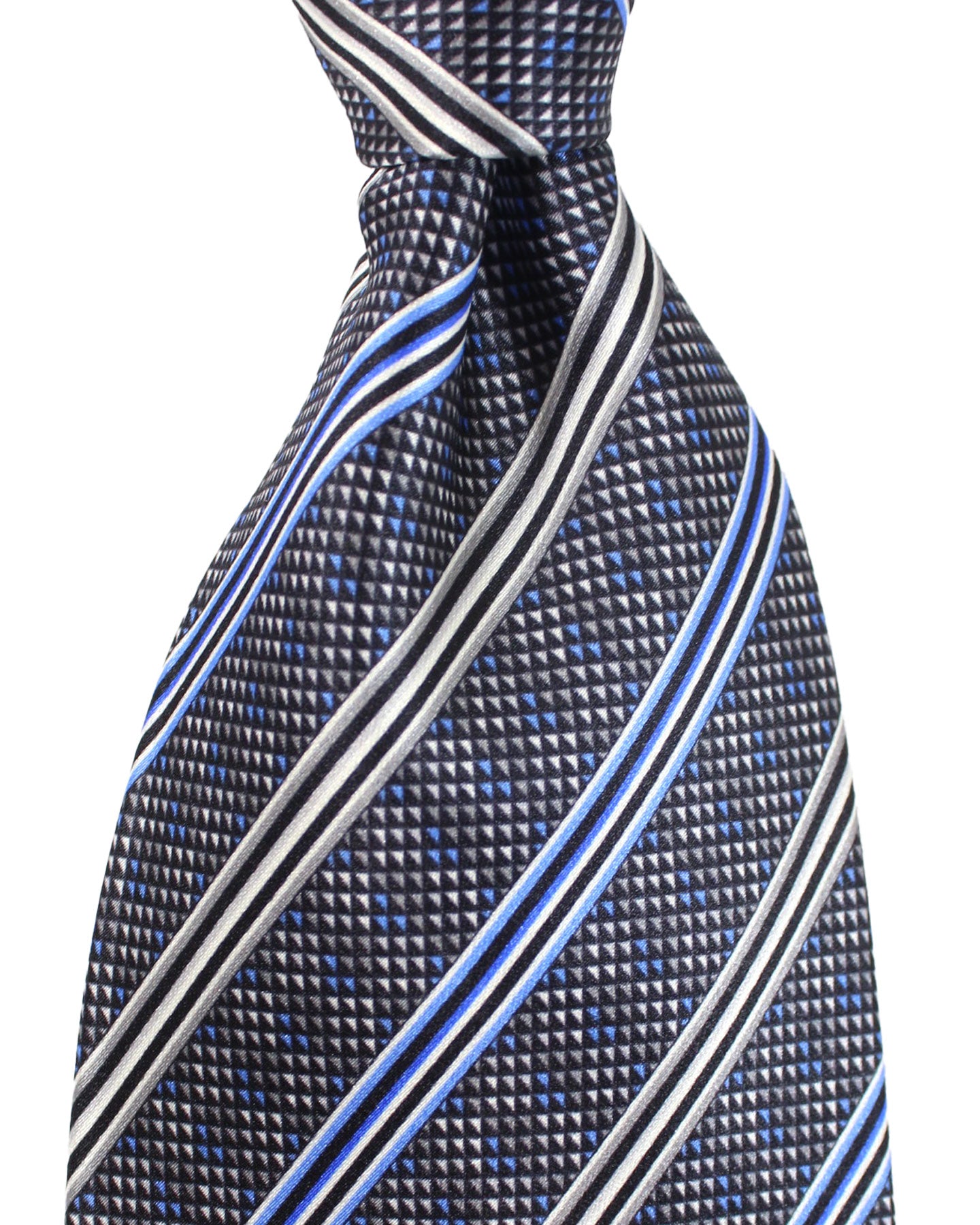 Zilli Extra Long Necktie Gray Royal Blue Stripes - Hand Made In Italy