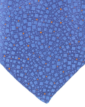 Zilli Silk Tie Dark Blue Orange Geometric Design - Wide Necktie