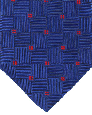 Zilli Silk Tie Royal Blue Red Geometric Design - Wide Necktie