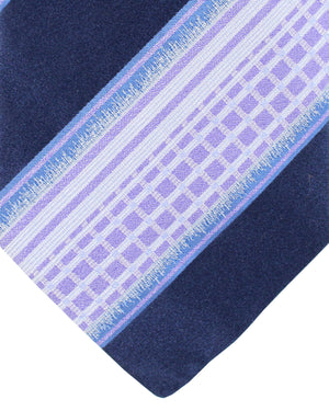 Zilli Silk Tie Dark Blue Lilac Stripes Design - Wide Necktie