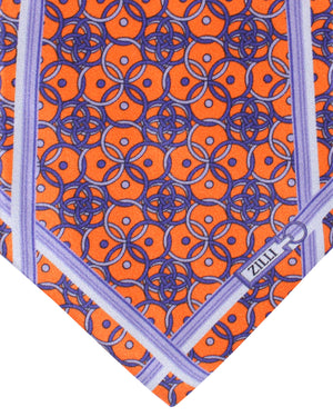 Zilli Silk Tie Orange Purple Geometric Design - Wide Necktie
