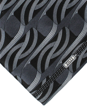 Zilli Silk Tie Black Gray Swirl - Wide Necktie
