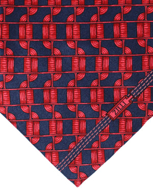 Zilli Silk Tie Dark Blue Red Pink Geometric - Wide Necktie