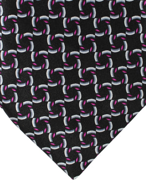 Zilli Silk Tie Black Purple Gray Geometric - Wide Necktie