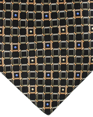 Zilli Silk Tie Black Gold Blue Geometric - Wide Necktie