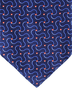 Zilli Silk Tie Navy Blue Pink Geometric - Wide Necktie