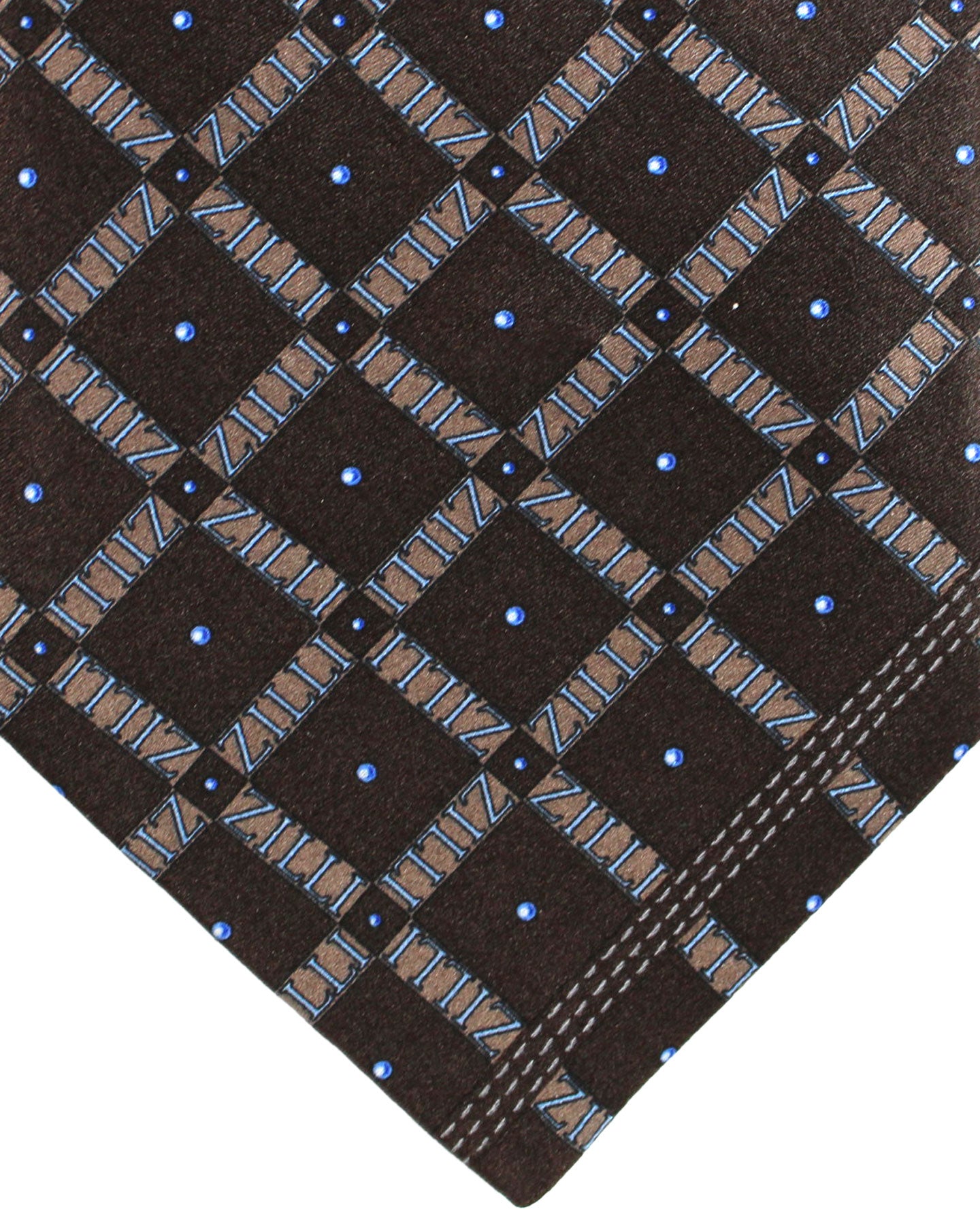 Zilli Silk Tie Brown Logo - Wide Necktie