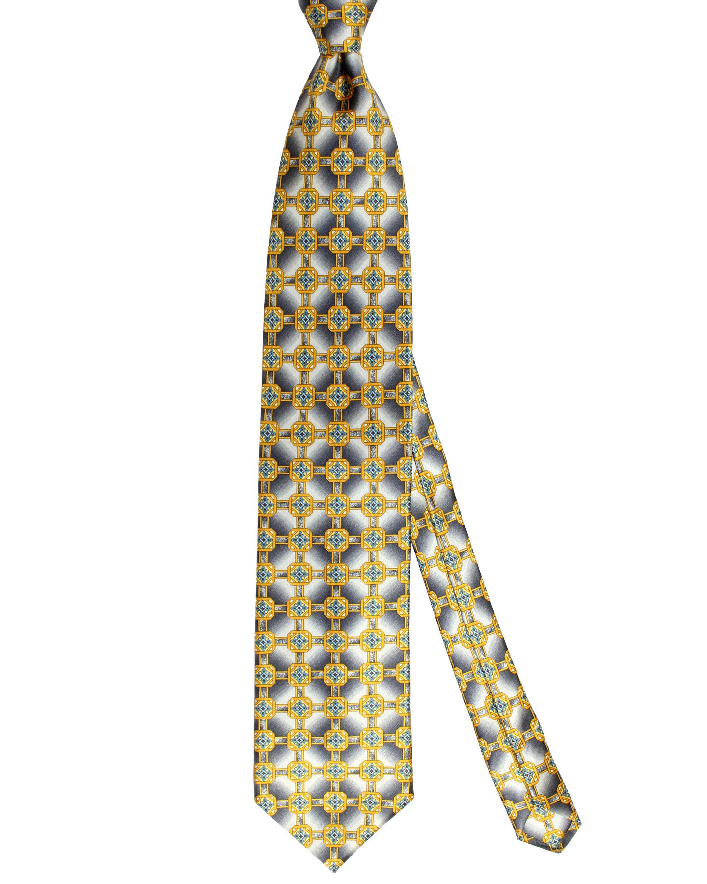 Zilli Silk Tie Gray Blue Olive Medallions - Wide Necktie