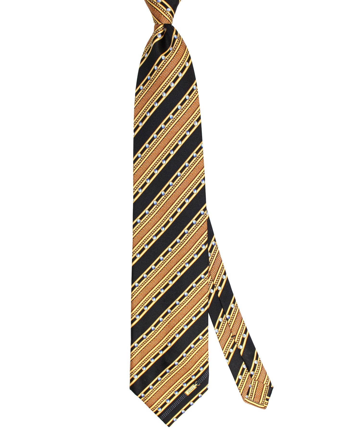Zilli Silk Tie Black Gold Stripes - Wide Necktie