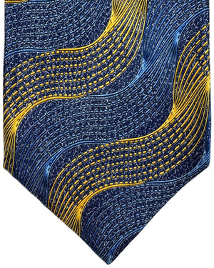 Zilli Silk Tie Royal Blue Orange Swirly Stripes - Wide Necktie