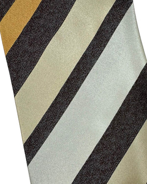 Zilli Silk Tie Gray Brown Stripes - Wide Necktie - FINAL SALE