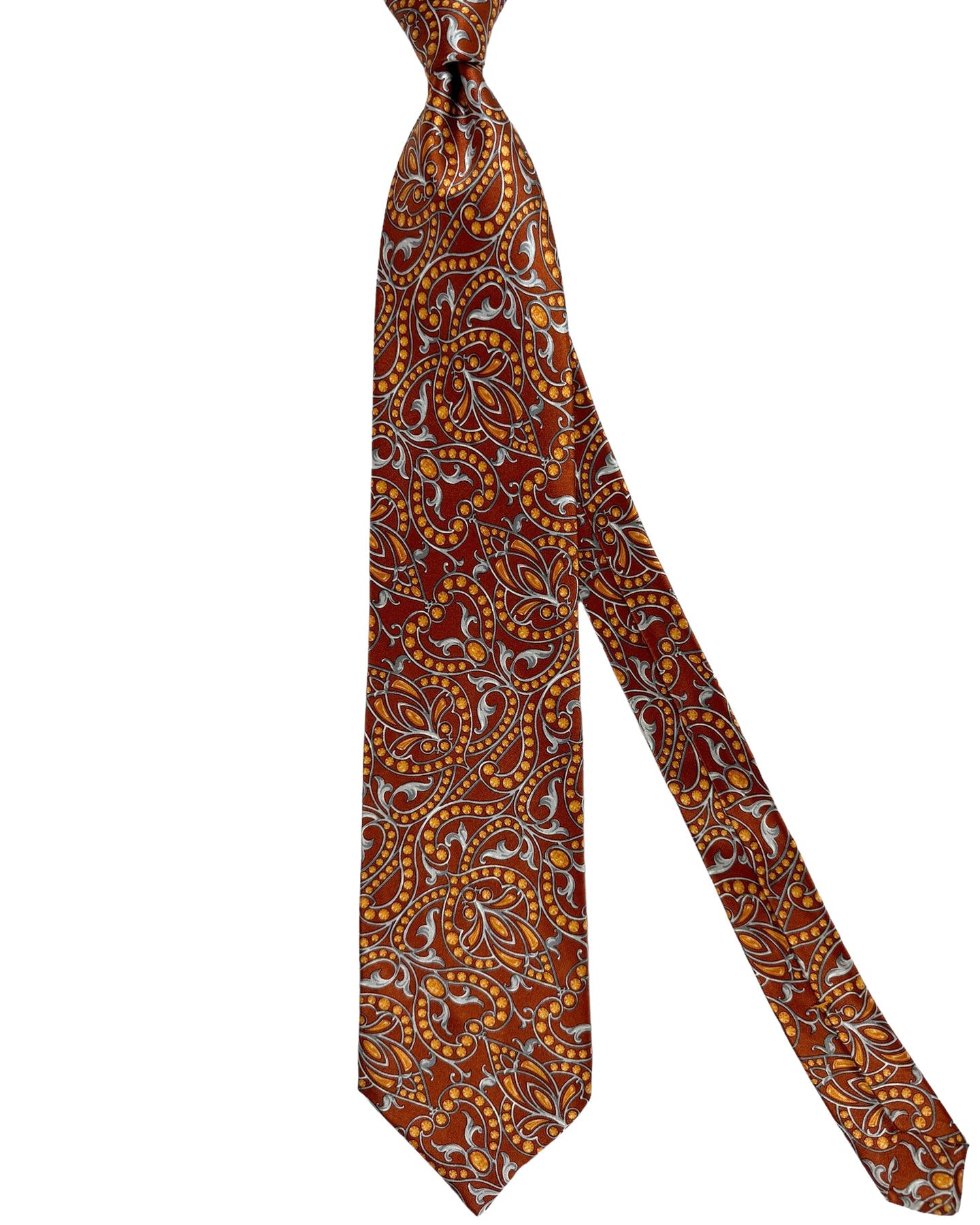 Zilli Silk Tie Brown Gray Orange Ornamental - Wide Necktie