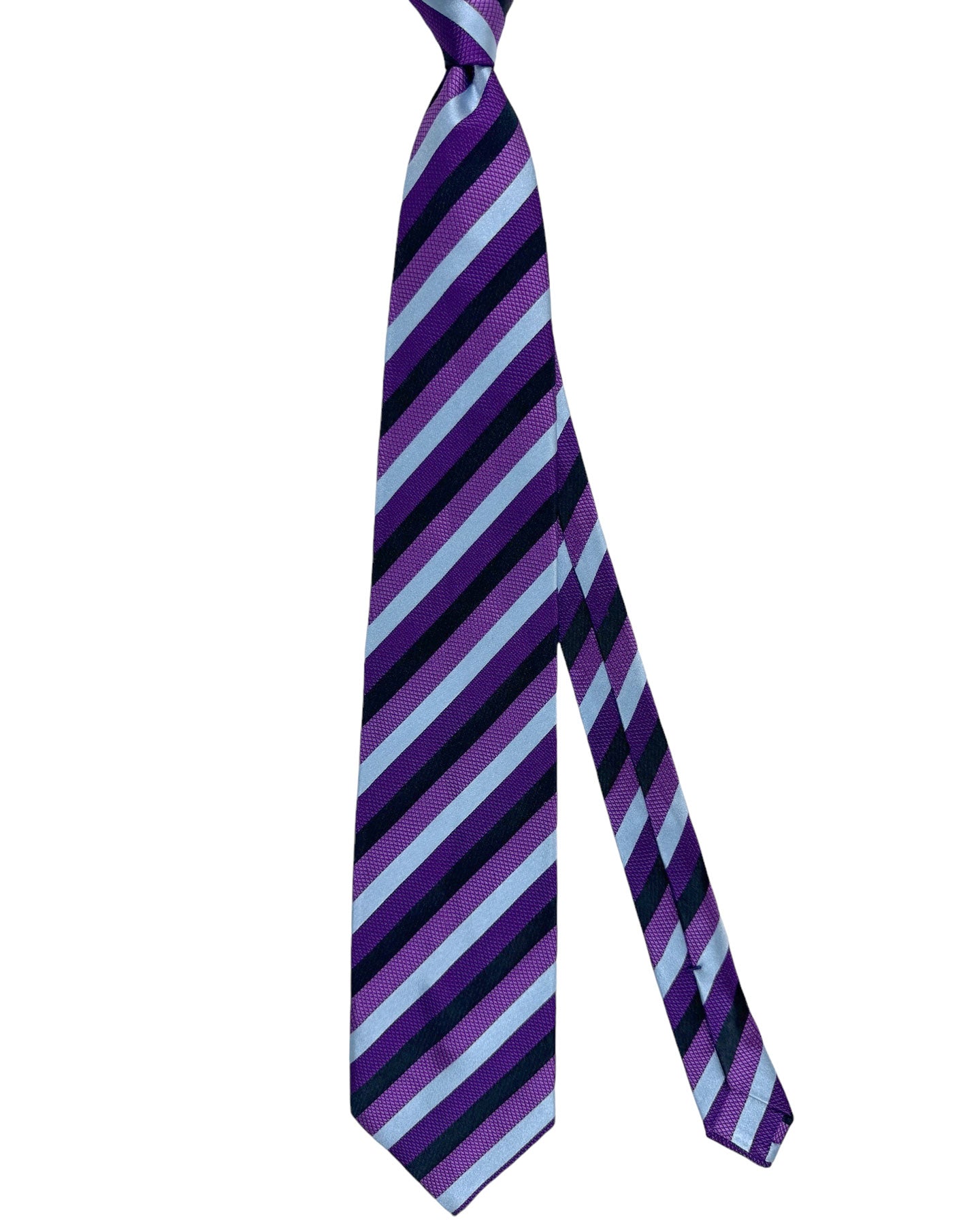 Zilli Silk Tie Purple Gray Black Stripes - Wide Necktie