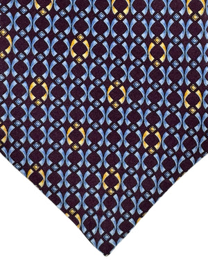 Zilli Silk Tie Maroon Metallic Gray Gold Geometric - Wide Necktie