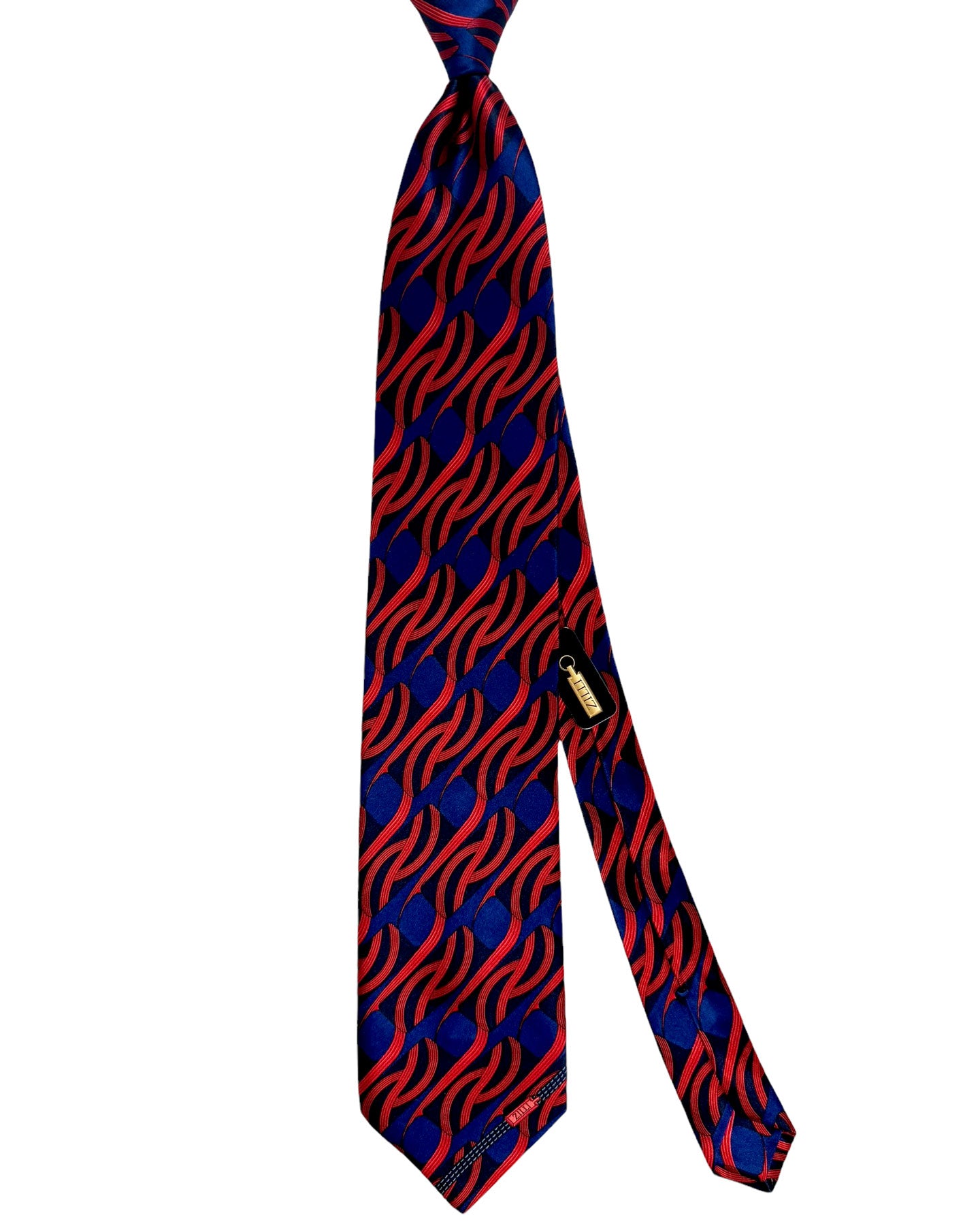 Zilli Silk Tie Midnight Blue Red Swirl - Wide Necktie