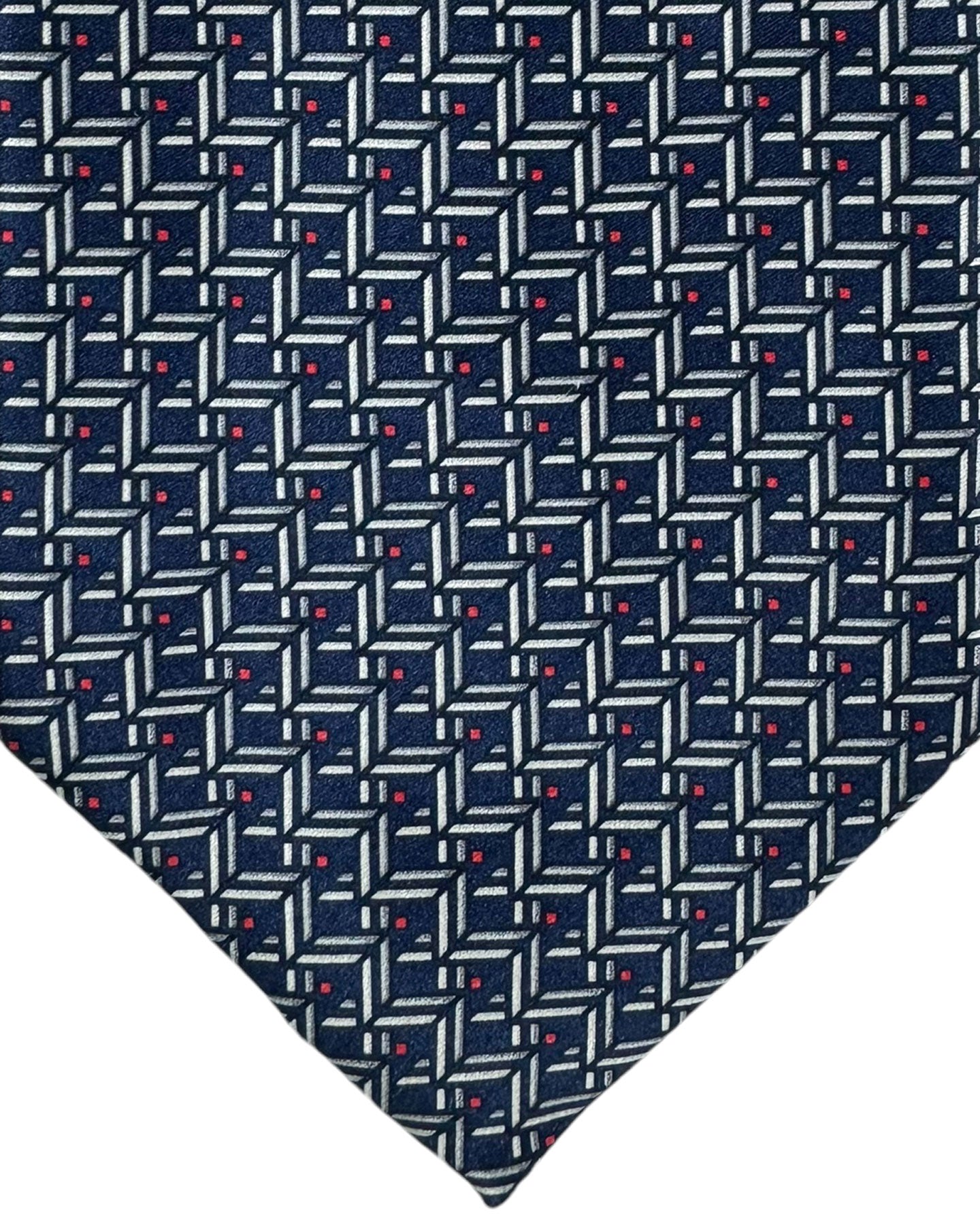 Zilli Silk Tie Midnight Blue Gray Red Geometric - Wide Necktie