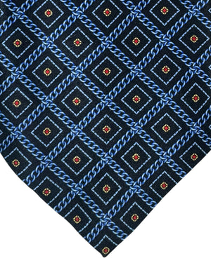 Zilli Silk Tie Navy Blue Red Gold Chains - Wide Necktie