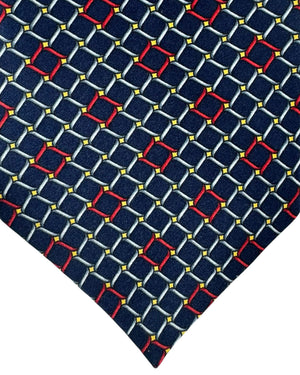 Zilli Silk Tie Black Red Silver Geometric - Wide Necktie