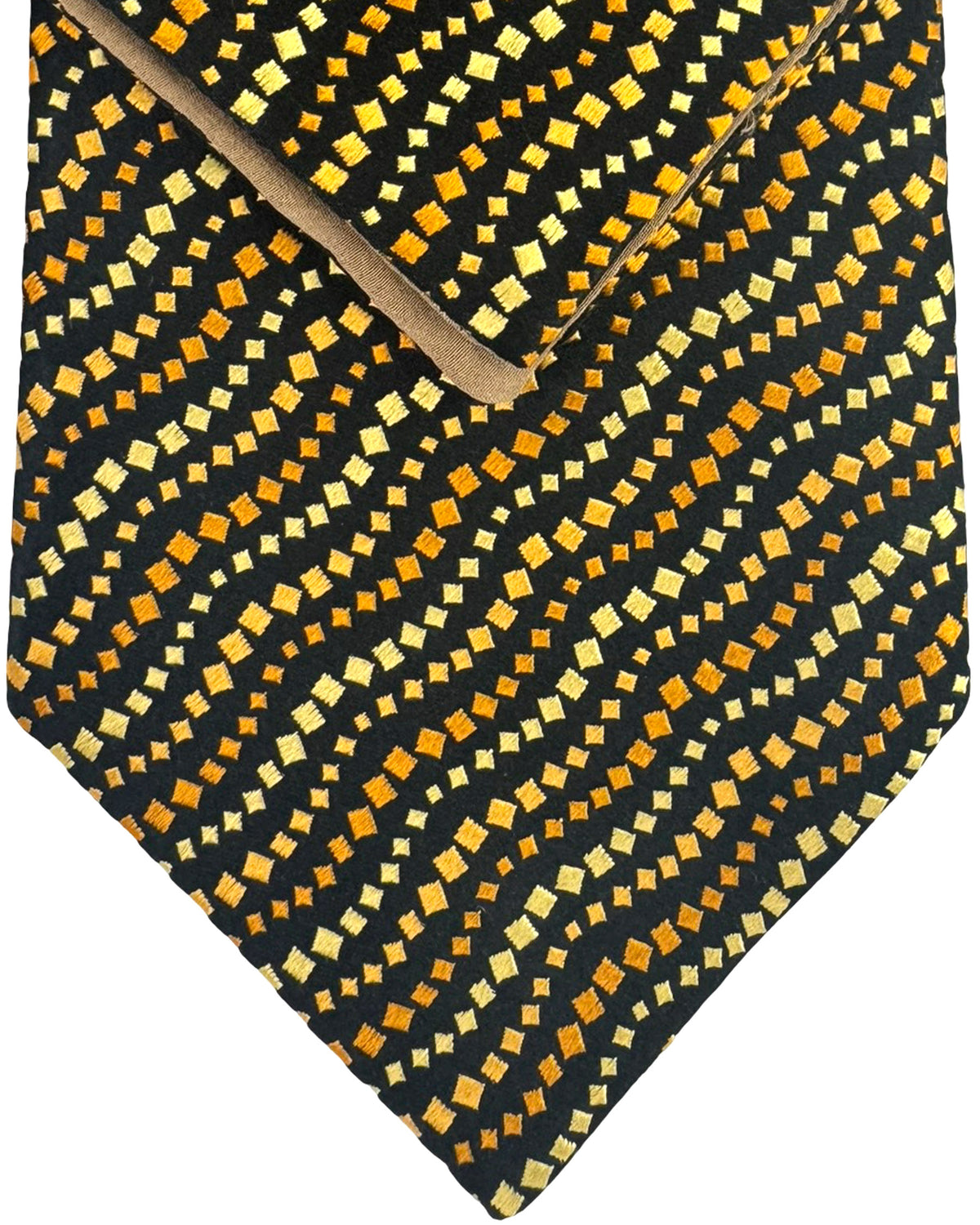 Zilli Silk Tie & Matching Pocket Square Set Black Gold Orange
