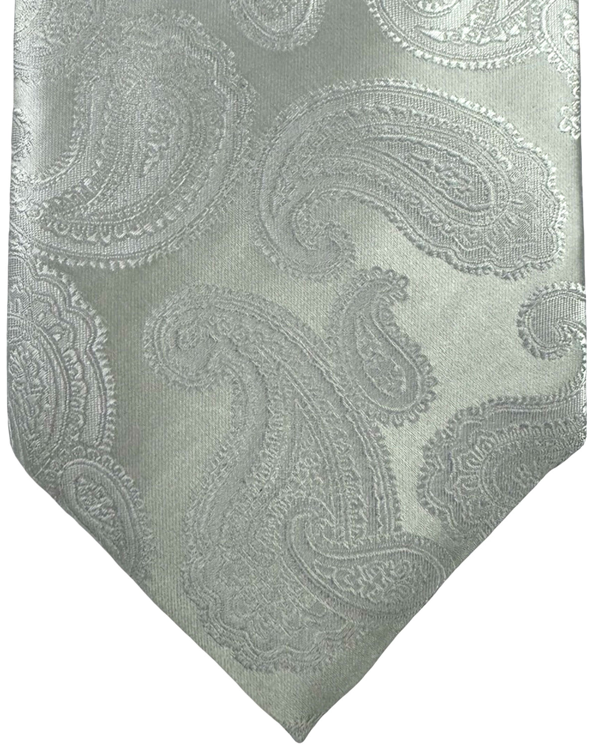 Zilli Silk Tie White Silver Paisley - Wide Tie