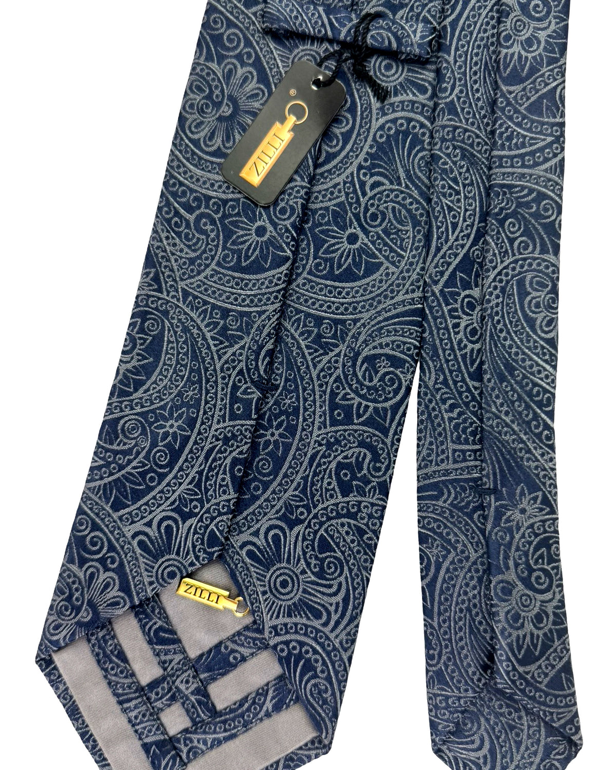 Zilli Extra Long Tie Midnight Blue Gray Ornamental Floral - Wide Tie