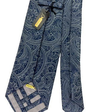Zilli Extra Long Tie Midnight Blue Gray Ornamental Floral - Wide Tie
