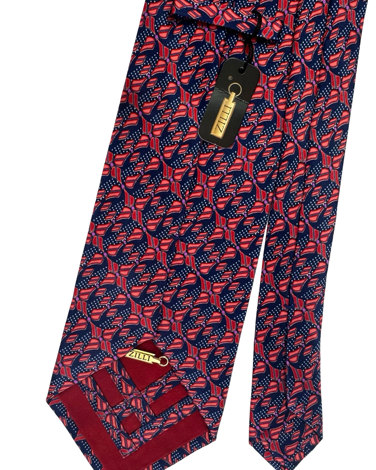 Zilli Tie Dark Blue Red Geometric - Wide Necktie