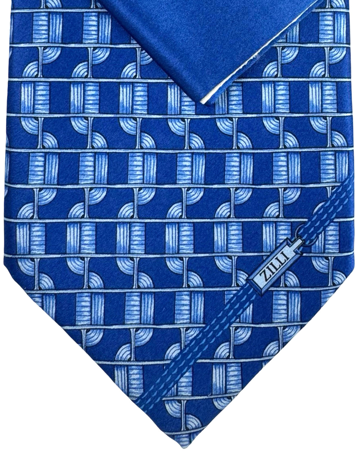 Zilli Silk Tie & Matching Pocket Square Set Blue Design