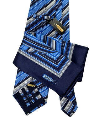 Zilli Silk Tie  Matching Pocket Square Blue Design