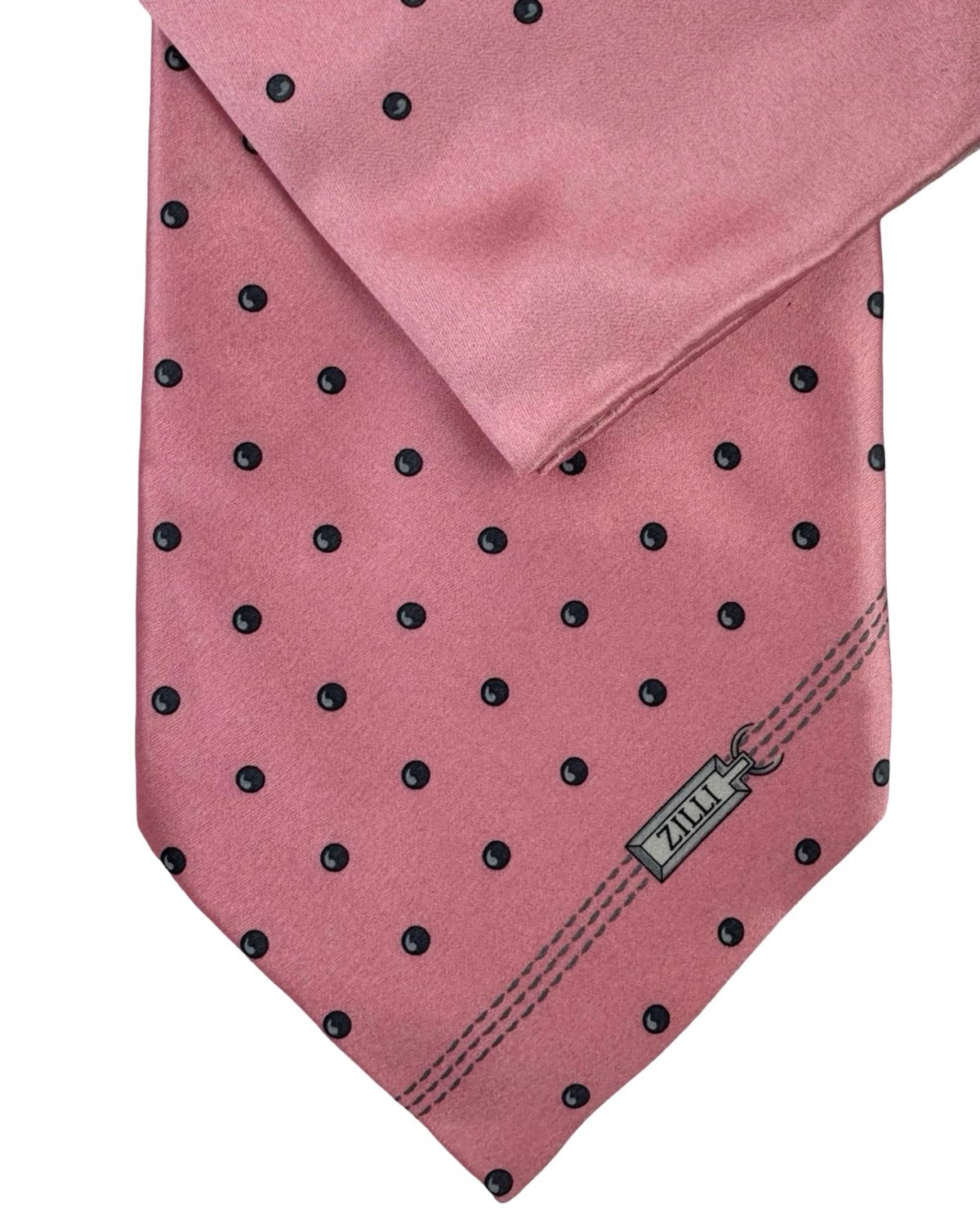 Zilli Silk Tie & Matching Pocket Square Set Pink with Grey Dots