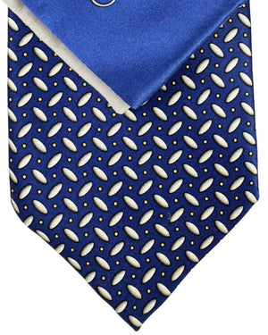 Zilli Silk Tie & Matching Pocket Square Set Midnight Blue Silver Geometric