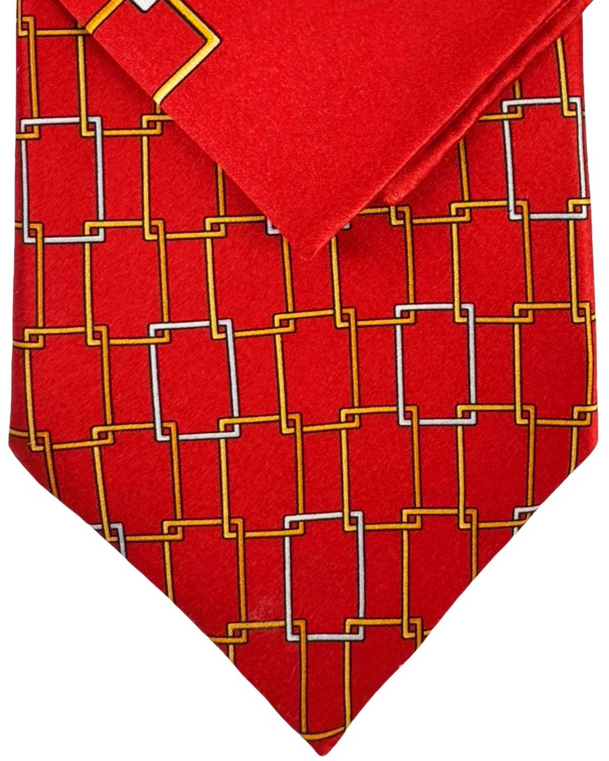 Zilli Silk Tie & Matching Pocket Square Set Red Gold Interlocking Links