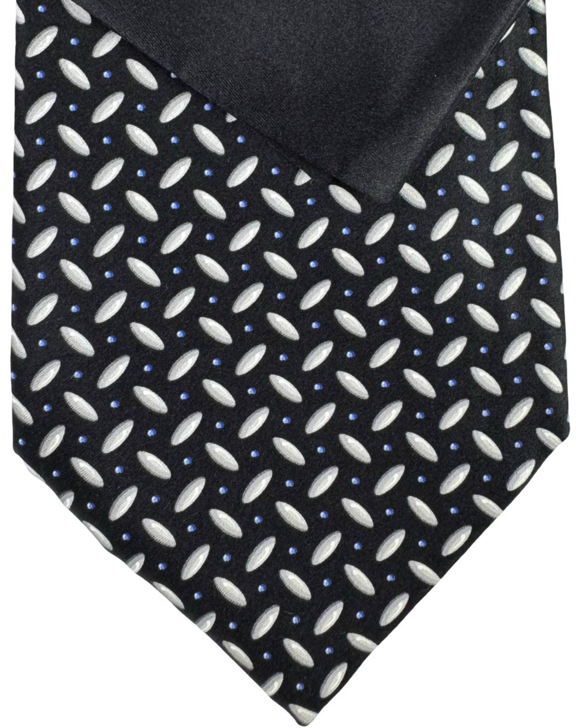 Zilli Silk Tie & Matching Pocket Square Set Black Silver Geometric