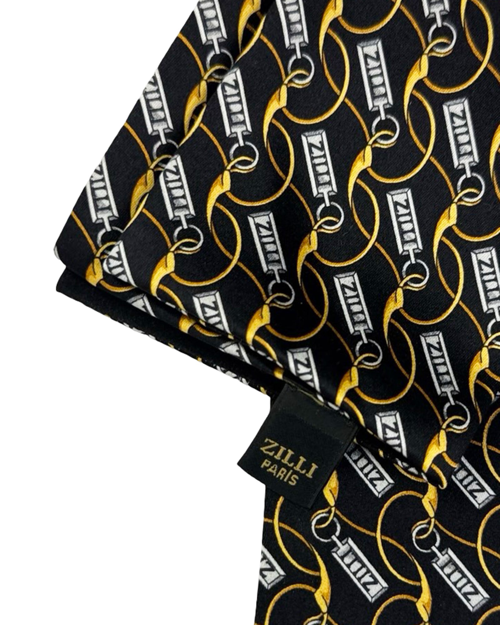 
Zilli Silk Pocket Square Black Gold Logo Tag

