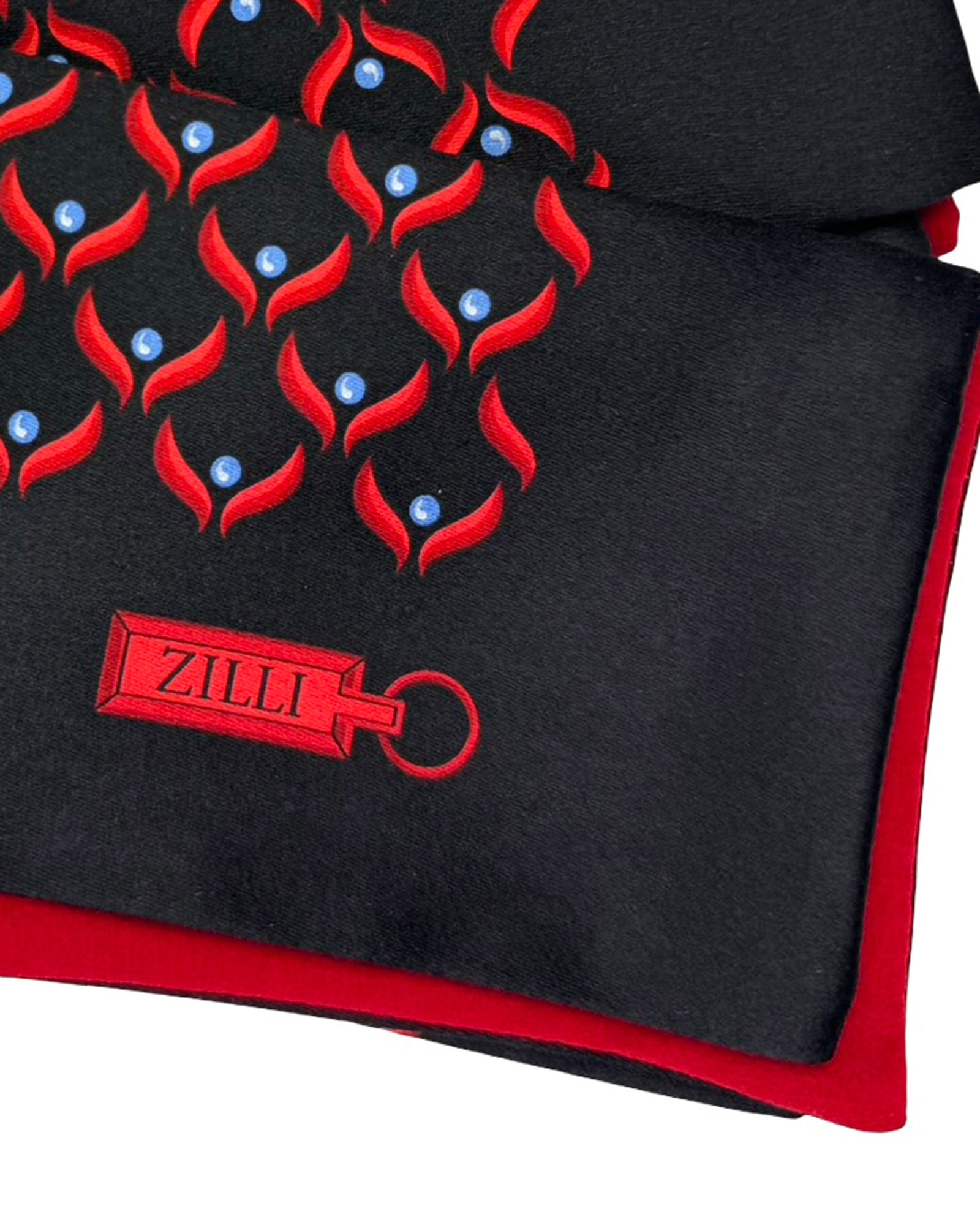 Zilli Silk Pocket Square Black Red Design