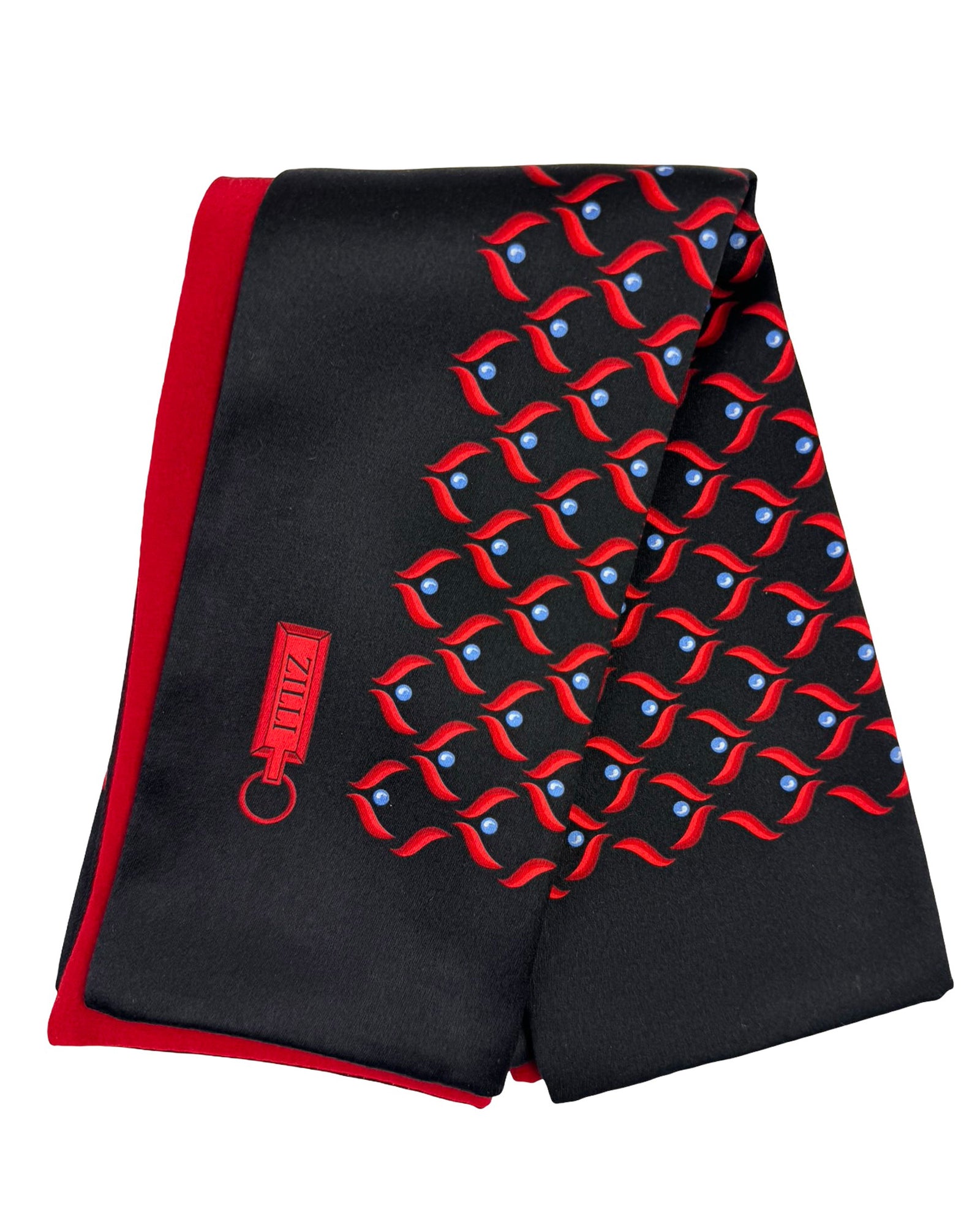 Zilli Silk Pocket Square Black Red Design