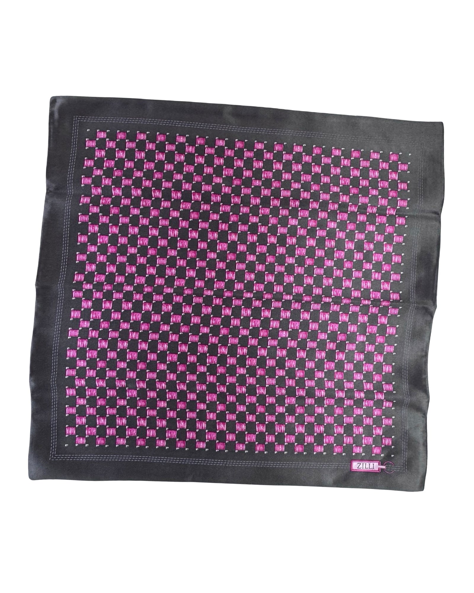 Zilli Silk Pocket Square Gray Fuchsia Pink SALE