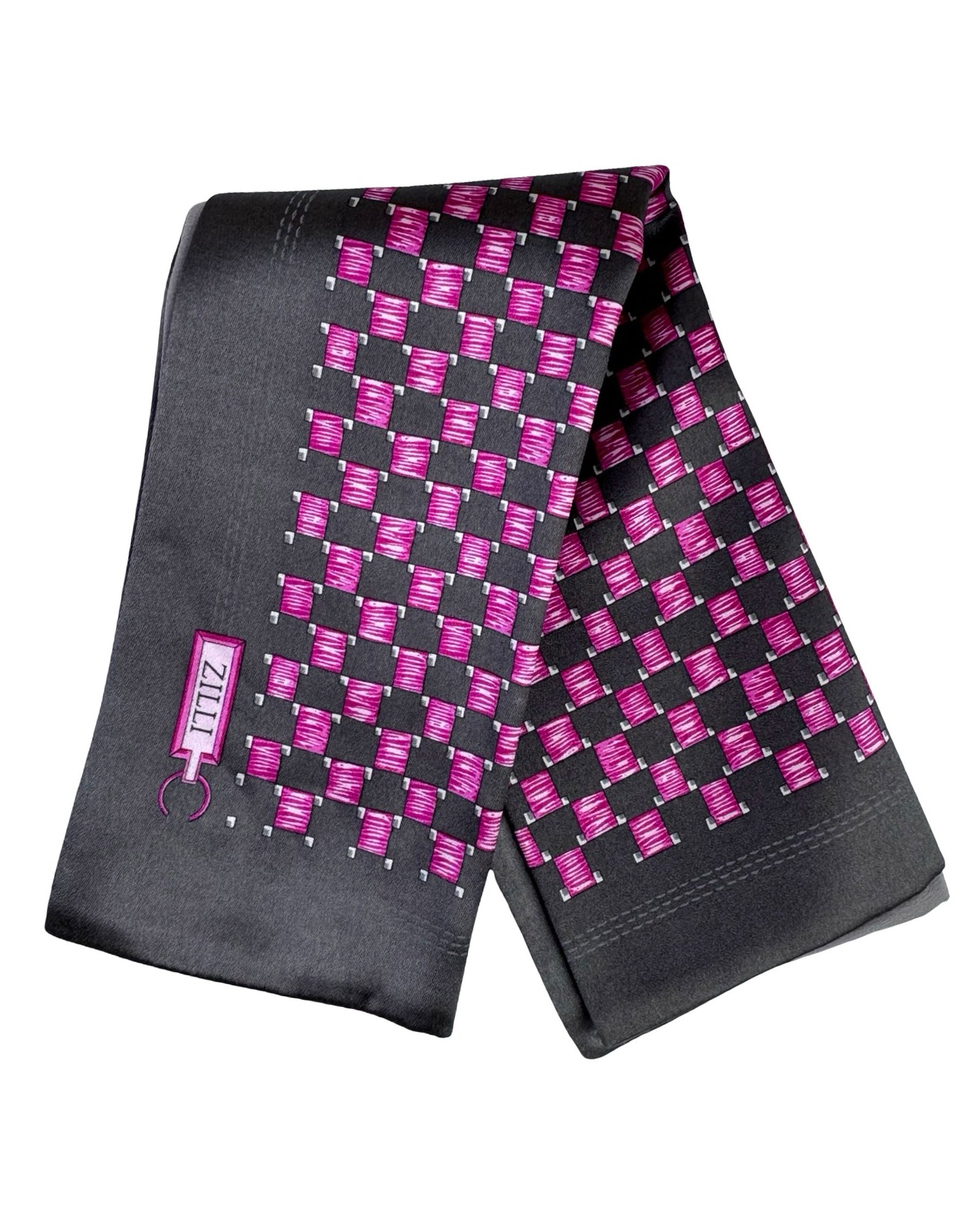 Zilli Silk Pocket Square Gray Fuchsia Pink SALE