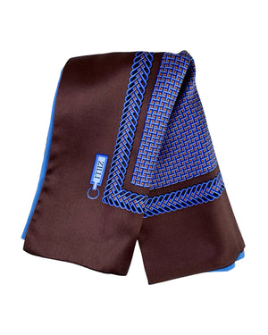 Zilli Silk Pocket Square Royal Blue Brown SALE
