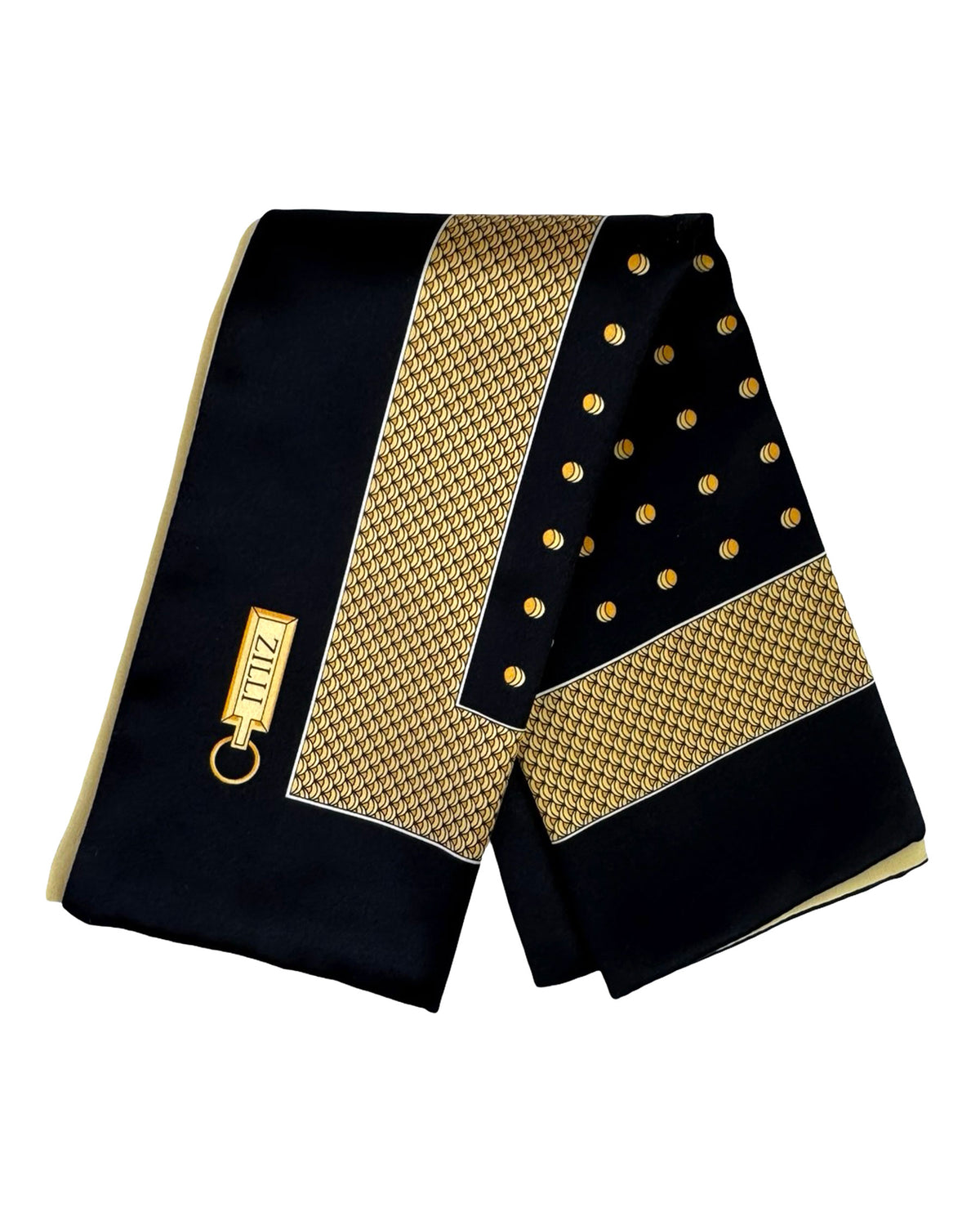 Zilli Silk Pocket Square Black Gold Design SALE