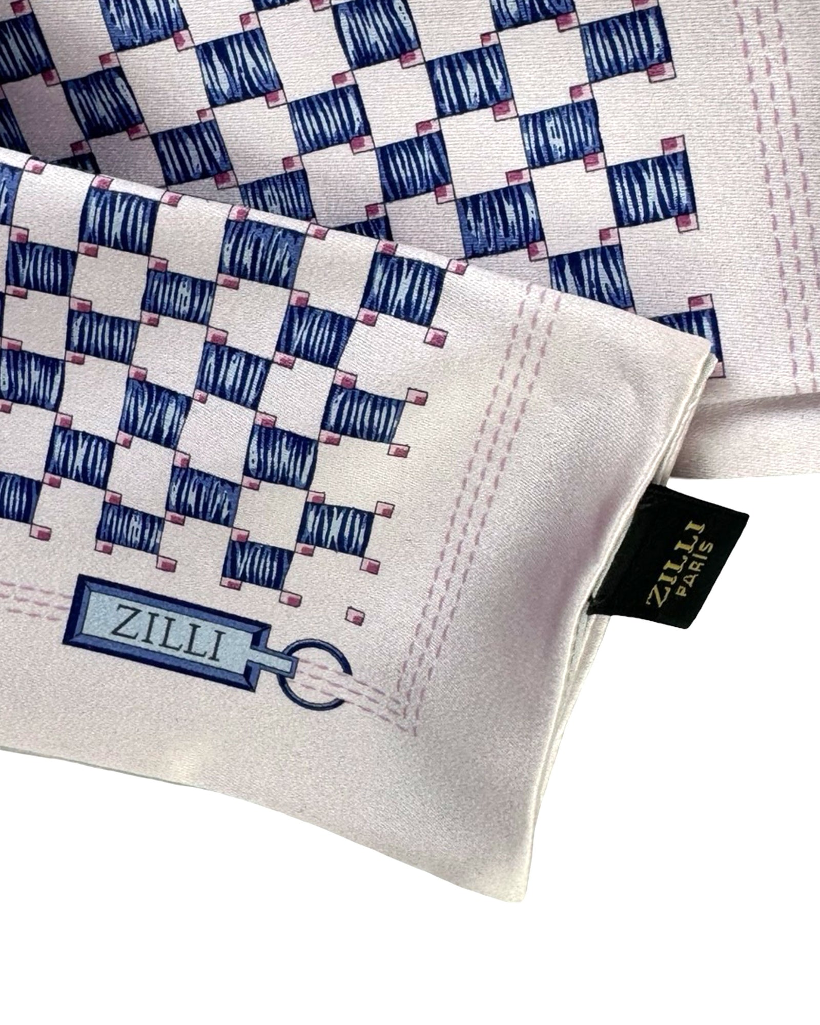 Zilli Silk Pocket Square Gray Pink Dark Blue SALE