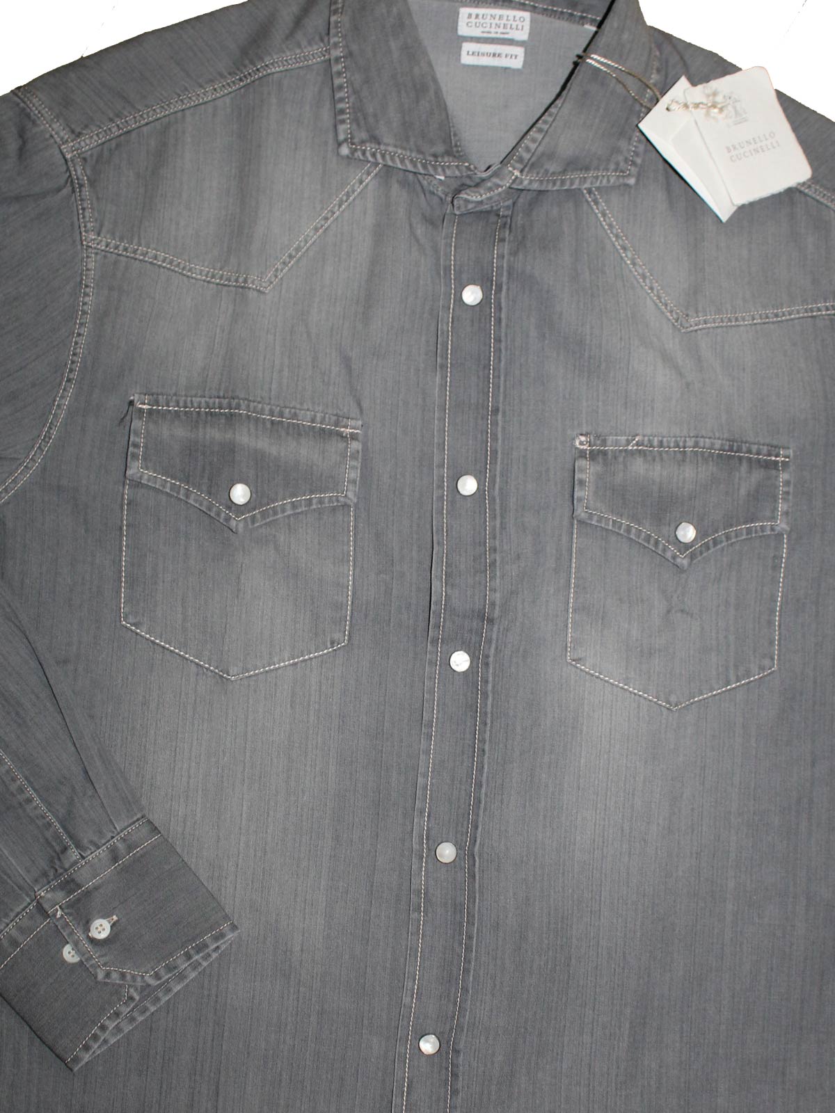 Brunello Cucinelli Denim Western Shirt Gray SALE