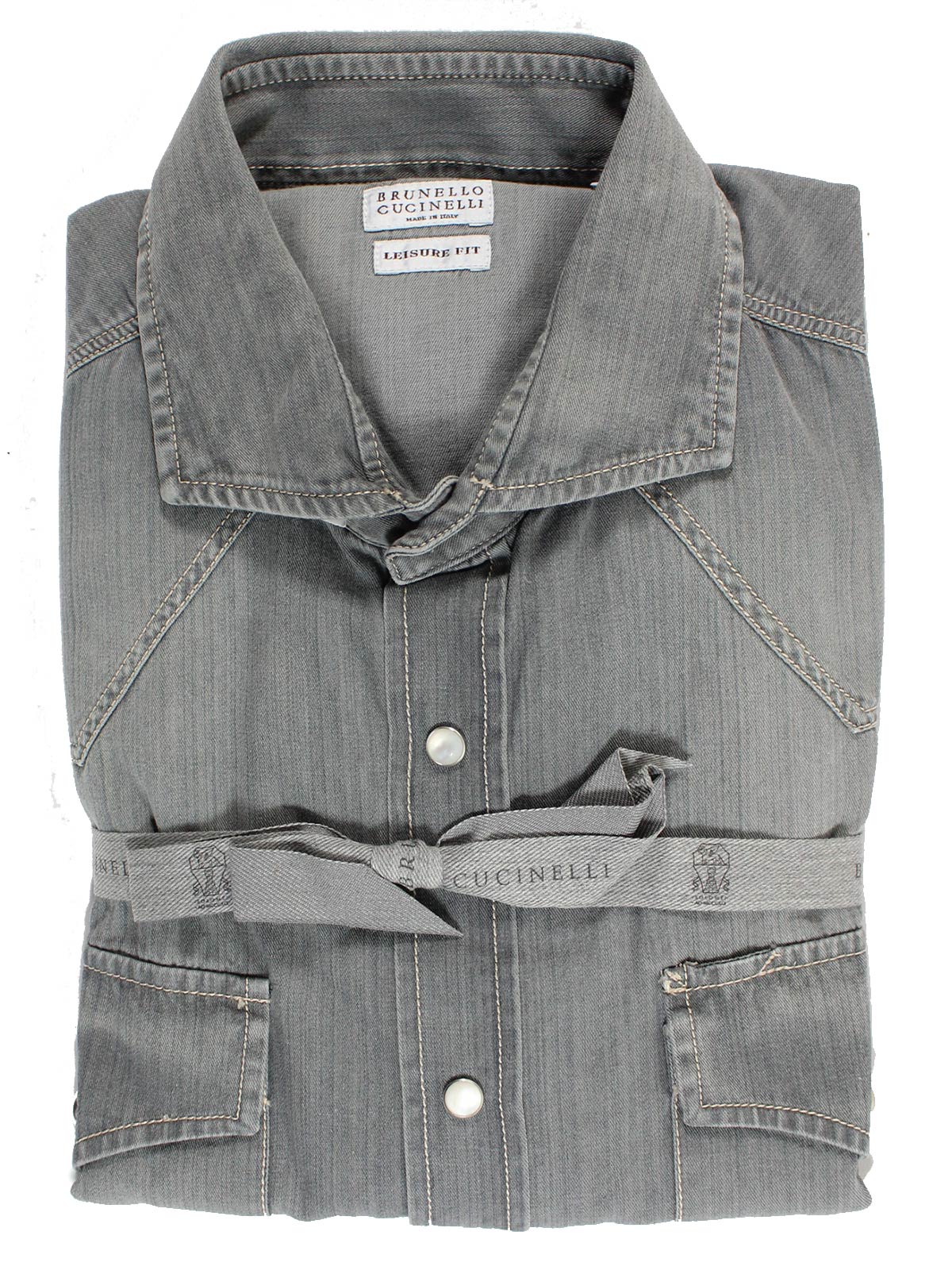 Brunello Cucinelli Denim Western Shirt Gray SALE