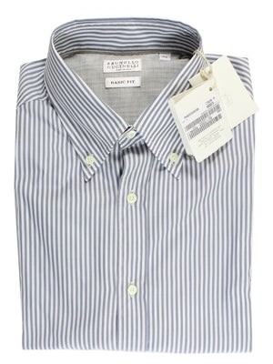 Brunello Cucinelli Shirt White Gray Stripes Button Down Collar